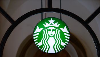 The Starbucks logo seen in Krakow. American chain Starbucks...