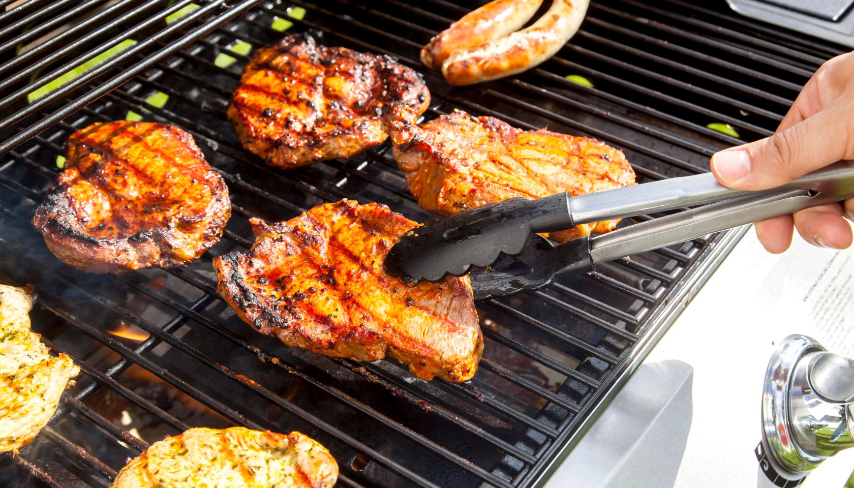 Pork steaks on a gas grill, Germany