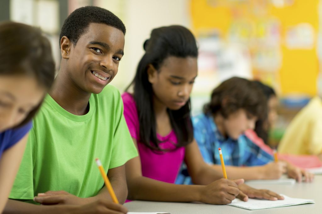 Elementary school students in their classroom.