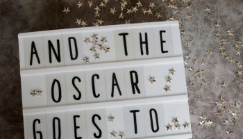 "And The Oscar Goes To..." message in light box.