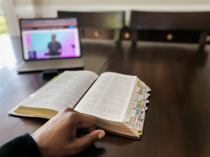 Woman Watches Online Church Service