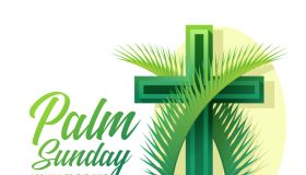 Palm sunday, hosanna tothe king - Two green palm leave cross green cross crucifix sign on oval background vector design