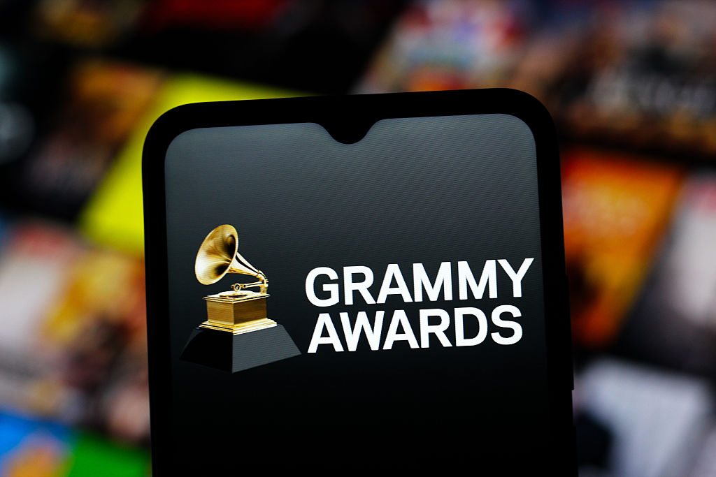 In this photo illustration, the Grammy Awards logo is seen...